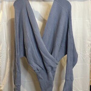 Pink Lily Light Blue Ribbed Knit Long Sleeve Bodysuit Women’s Size XL